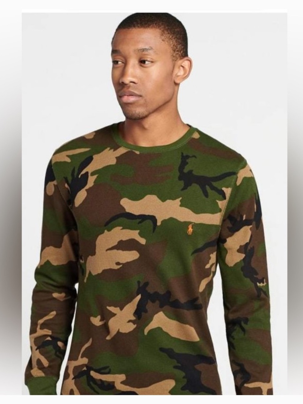 POLO RALPH LAUREN LONG SLEEVE CAMO CREWNECK THERMAL SHIRT SIZE LARGE